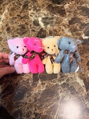 Mini Plush Bear Keychain Set - Pink, Hot Pink, Yellow, Blue